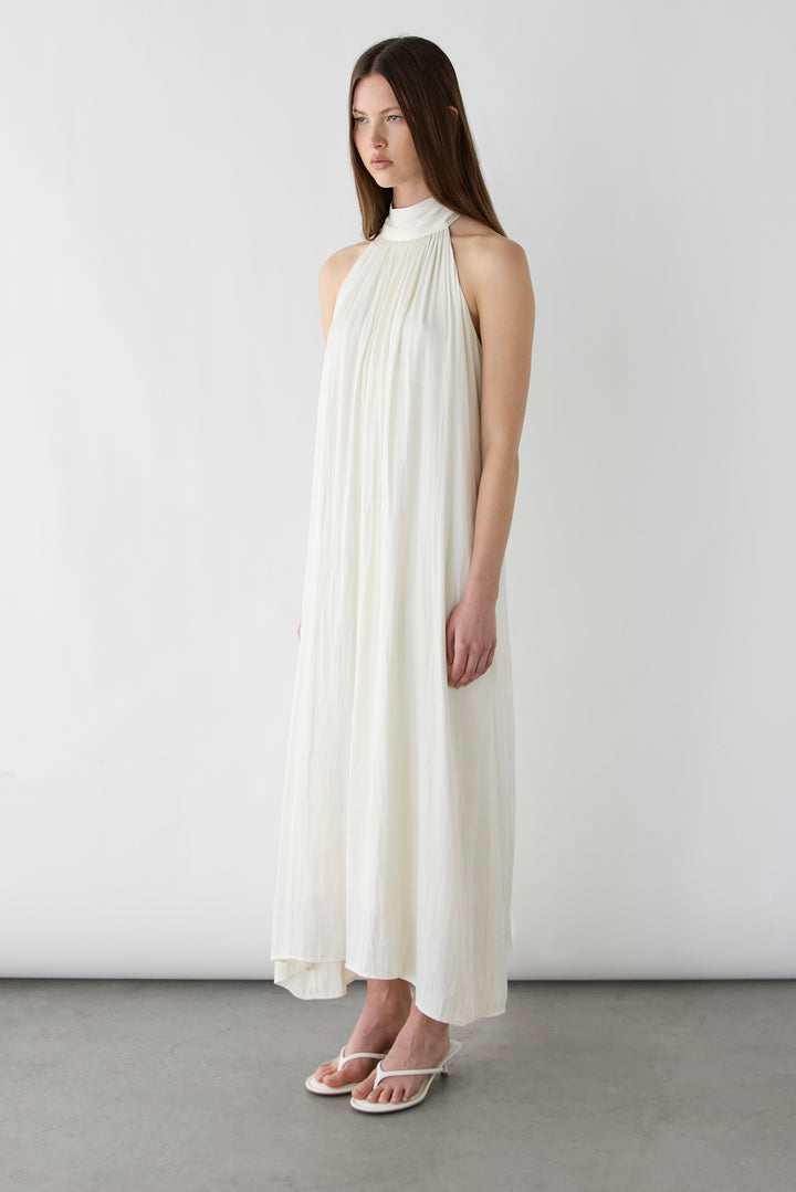 PLEATED HALTER MAXI DRESS in Cream — alternate angle