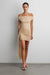 Mesh off-shoulder draped mini dress in beige — main image