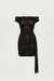Mesh off-shoulder draped mini dress in black — main image