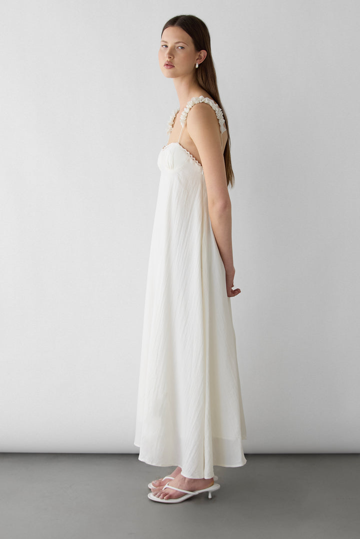 TEXTURED SLIP MAXI DRESS WITH EMPIRE WAIST in Ivory — alternate angle
