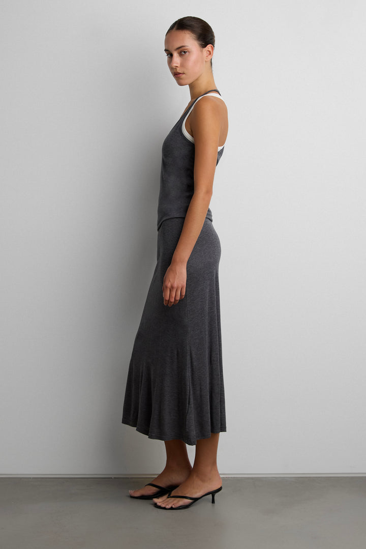 LAYERED CAMI MAXI DRESS in Charcoal — alternate angle