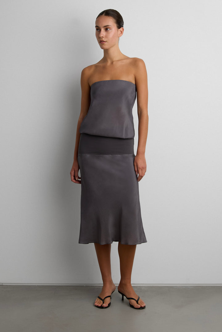 FOLDOVER COLOUR BLOCK TUBE DRESS in Gray — alternate angle