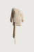 Off-shoulder draped mini dress in beige — main image