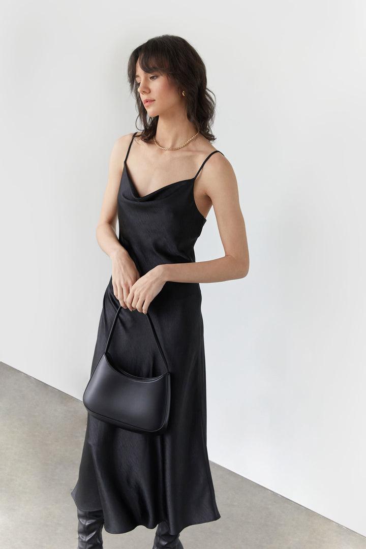 COWL NECK SLIP DRESS in Black — alternate angle
