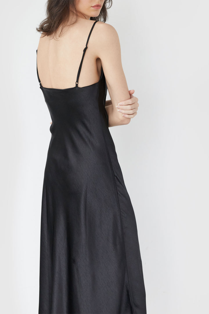 COWL NECK SLIP DRESS in Black — alternate angle