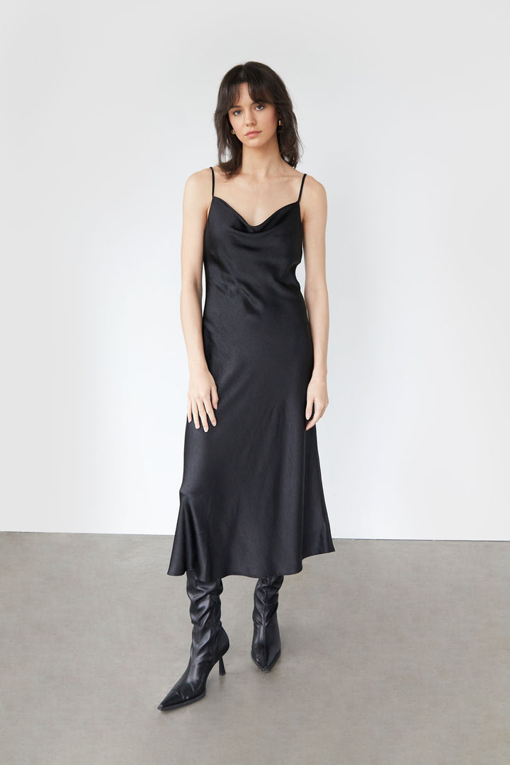 COWL NECK SLIP DRESS in Black — alternate angle