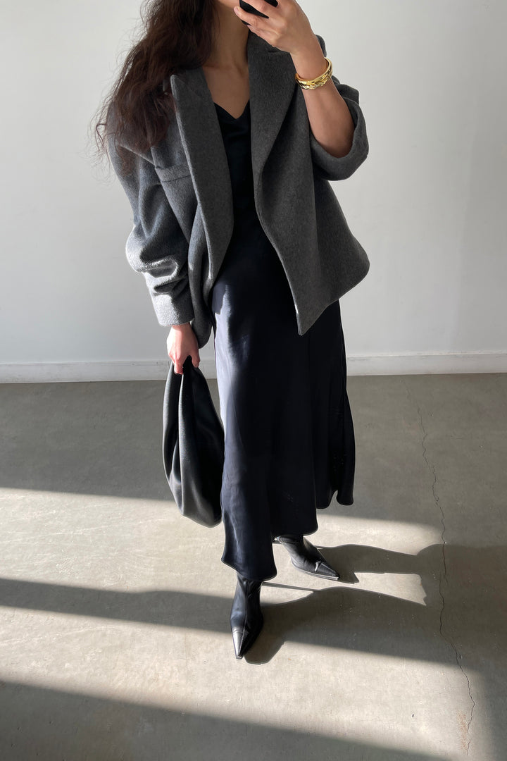 COWL NECK SLIP DRESS in Black — alternate angle