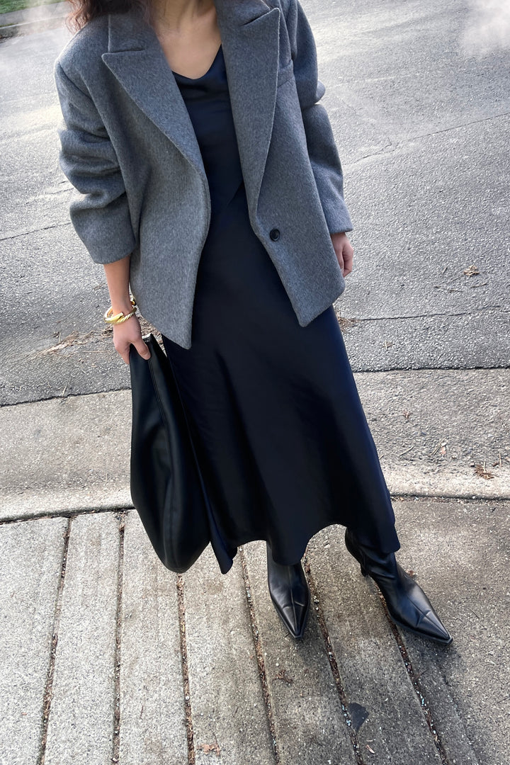 COWL NECK SLIP DRESS in Black — alternate angle