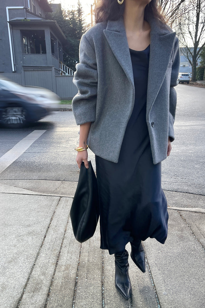 COWL NECK SLIP DRESS in Black — alternate angle