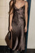 Cowl neck slip dress in chocolate brown — main image