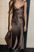 Cowl neck slip dress in chocolate brown — main image