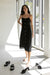 Button front midi dress in black — main image