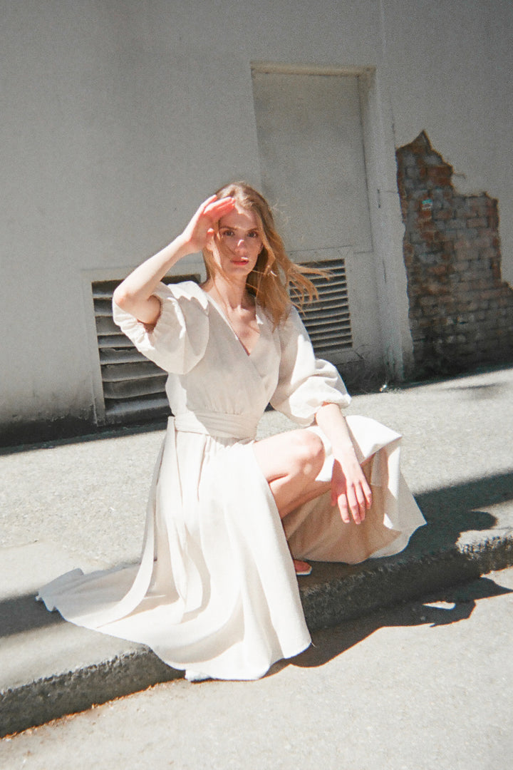 MIDI WRAP DRESS in Beige Tofu — alternate angle