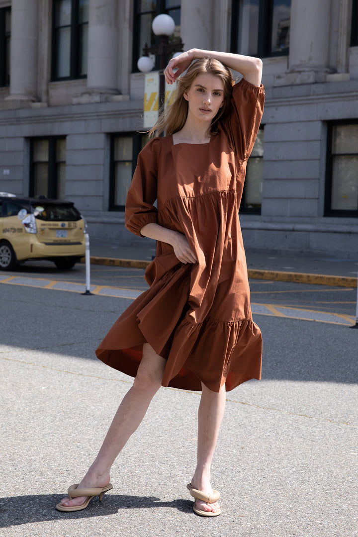 SQUARE NECK MIDI DRESS in Tobacco — alternate angle