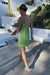 Printed mini dress in green grass cream — main image