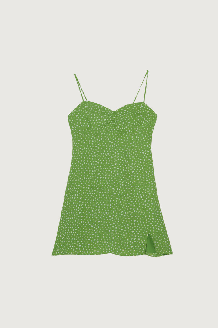 PRINTED MINI DRESS in Green Grass Cream — alternate angle