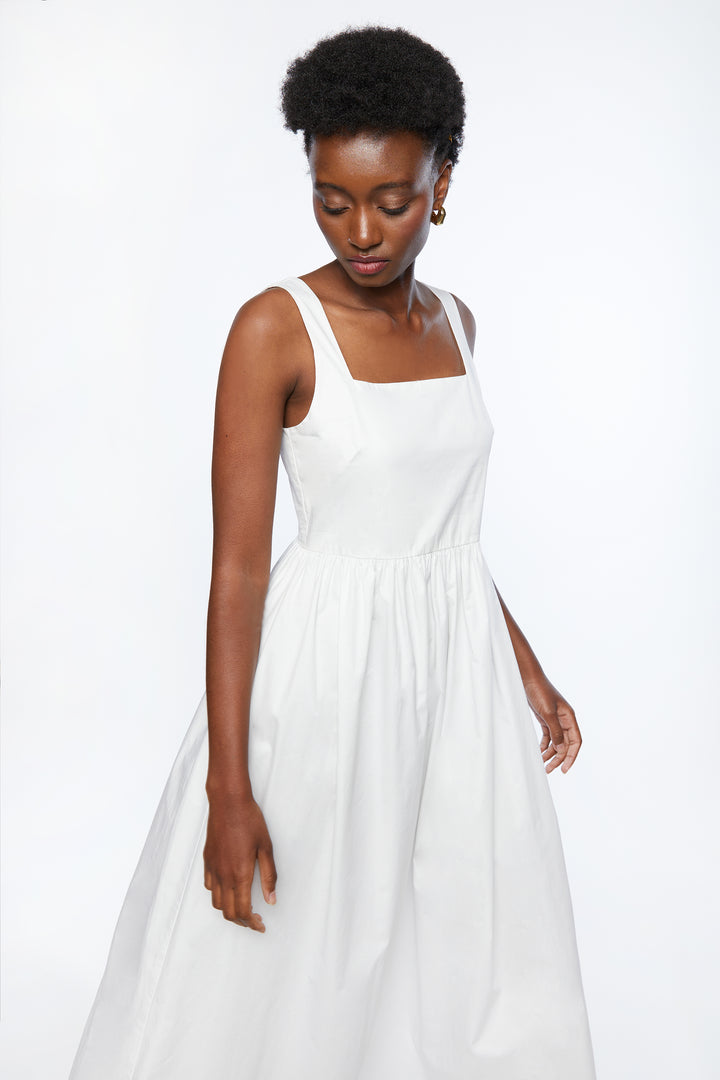 SQUARE NECK MIDI DRESS in White — alternate angle