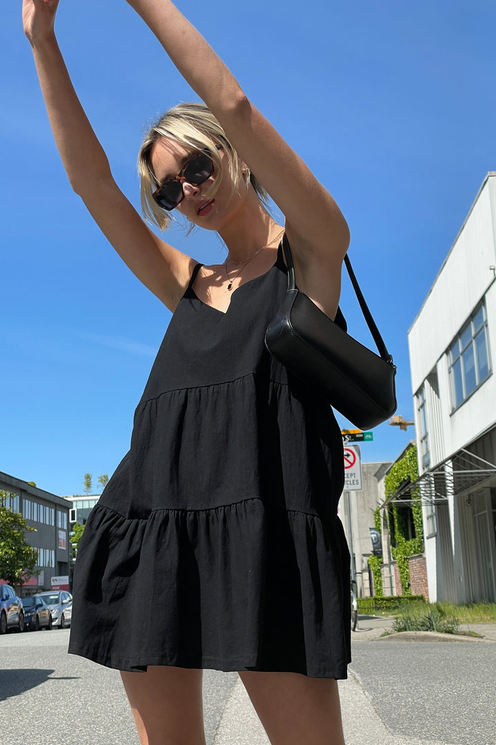 TIERED MINI DRESS in Black — alternate angle