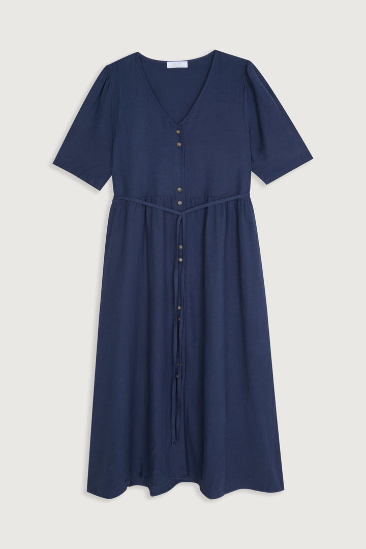 BUTTON FRONT MIDI DRESS in Navy — alternate angle