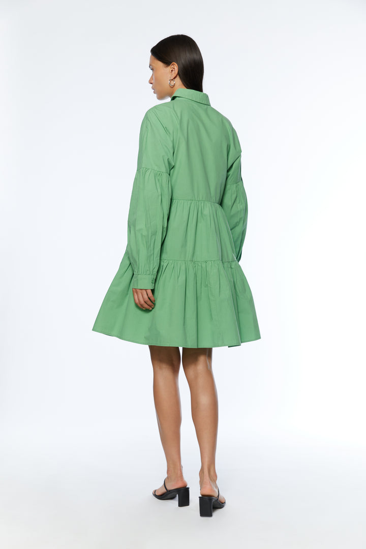 COLLARED BUTTON FRONT TIERED DRESS in Peppermint — alternate angle