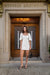 Floral puff sleeve mini dress in cream estate blue — main image