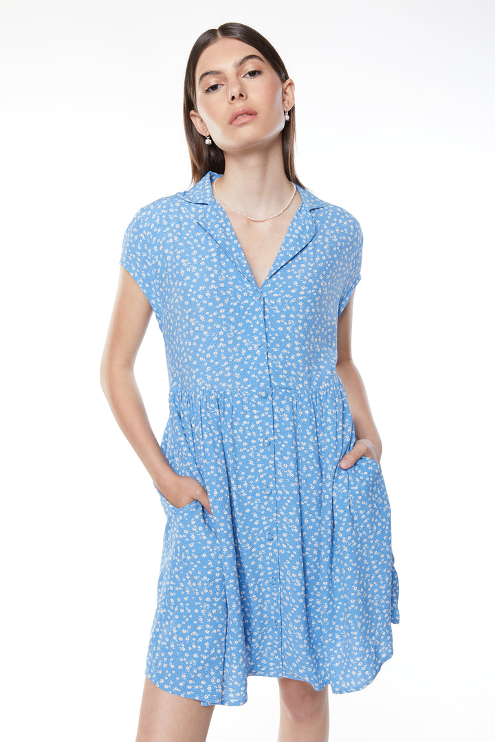 BUTTON UP MINI DRESS in Pacific Coast Print — alternate angle