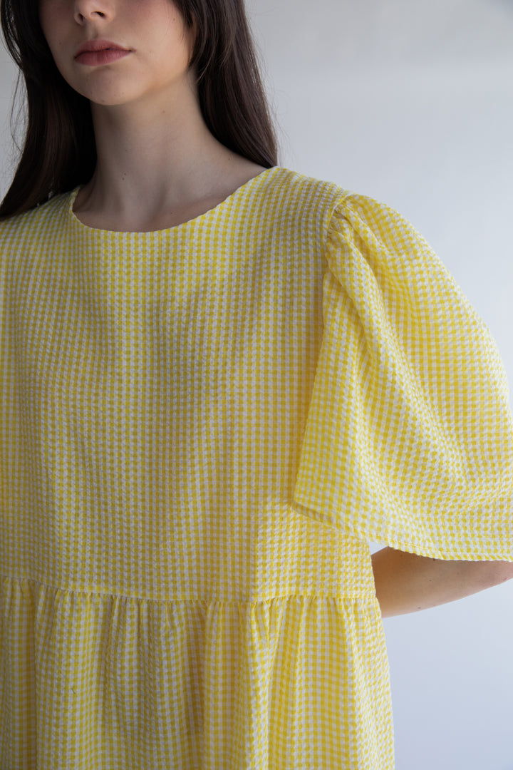 OVERSIZED GINGHAM MIDI DRESS in Yellow — alternate angle