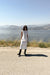 Padded shoulder midi dress in white — main image
