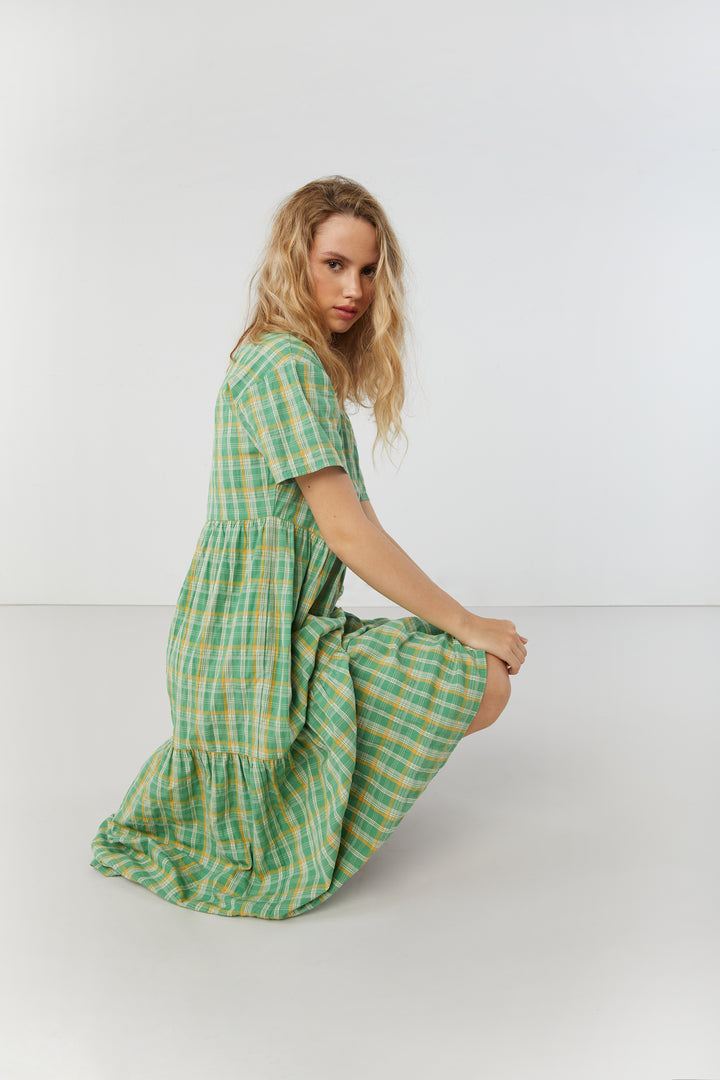 PLAID TIERED MIDI DRESS in Peppermint Plaid — alternate angle