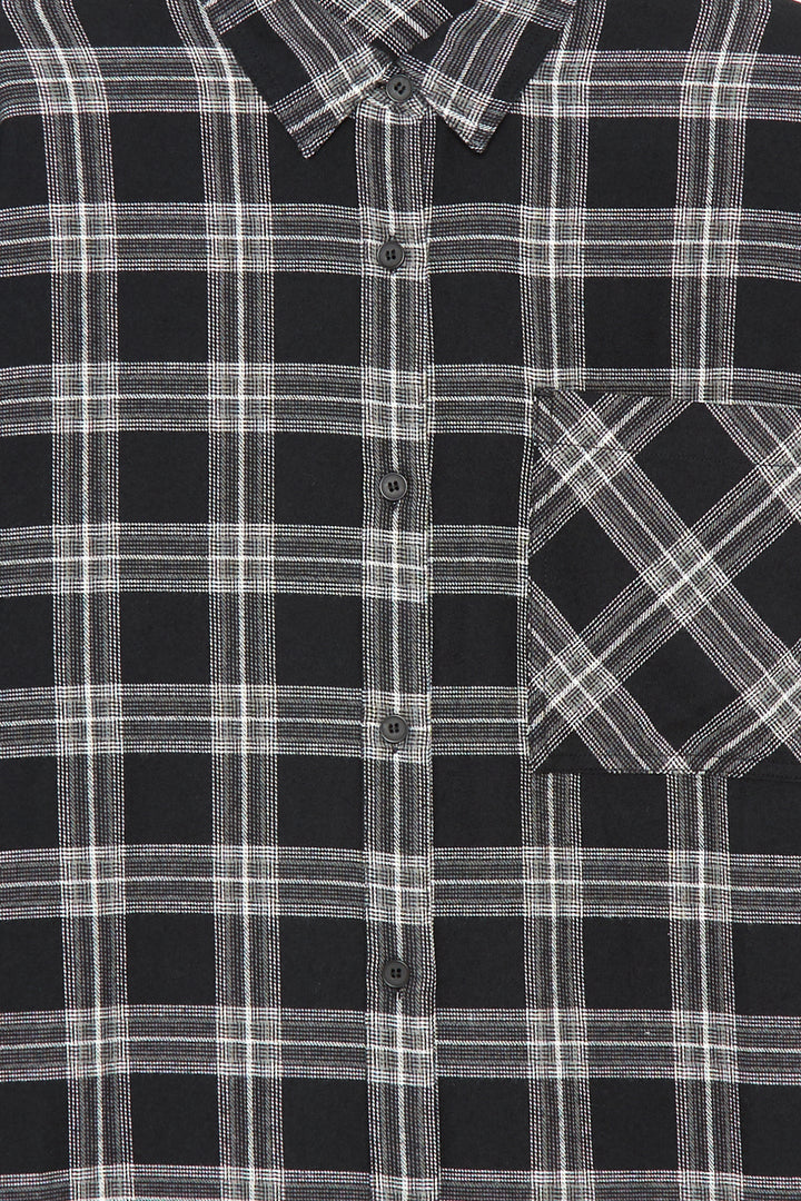 PLAID SHIRT DRESS in Black Grid Plaid — alternate angle