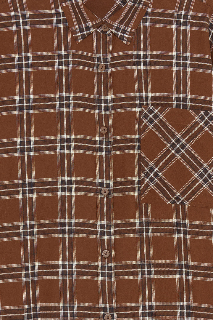 PLAID SHIRT DRESS in Fudge Plaid — alternate angle