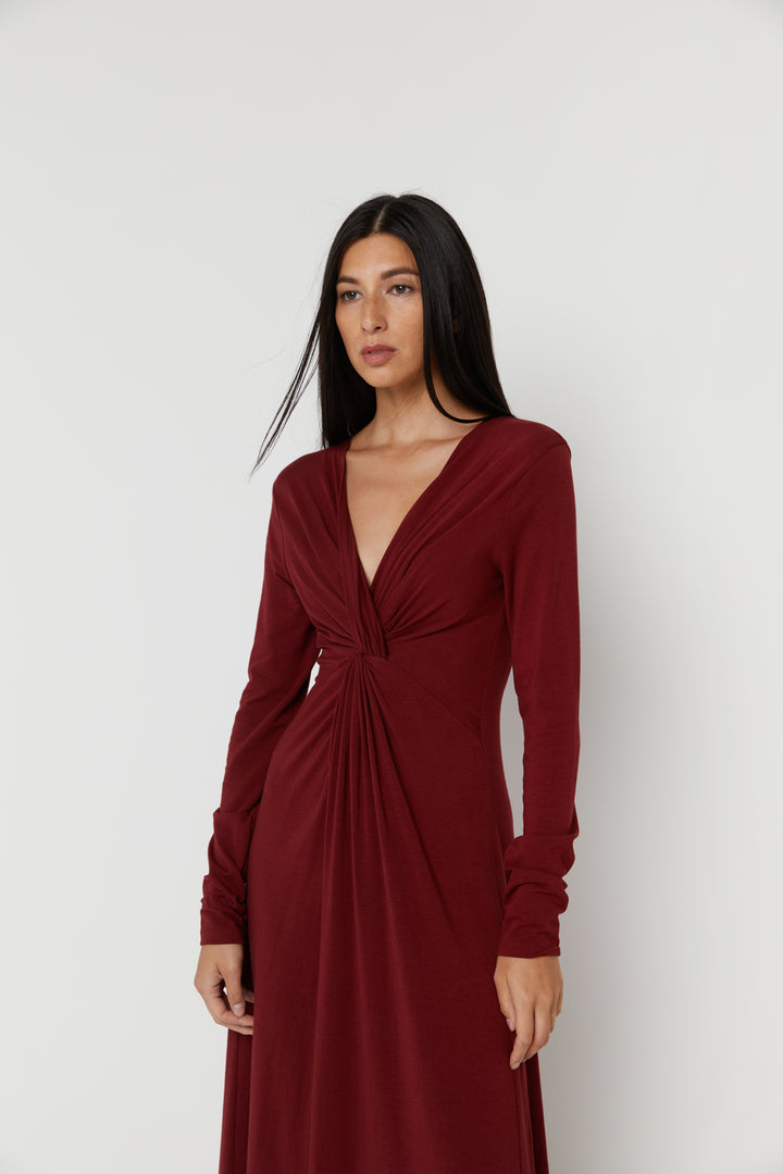 MIDI TWIST DRESS in Syrah — alternate angle