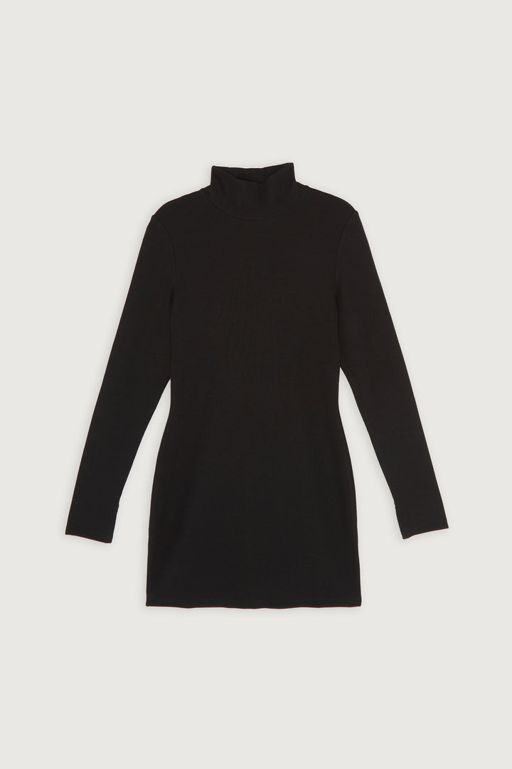 HIGH NECK KNIT DRESS in Black — alternate angle