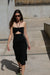 Cutout midi dress with halter ties in black — main image