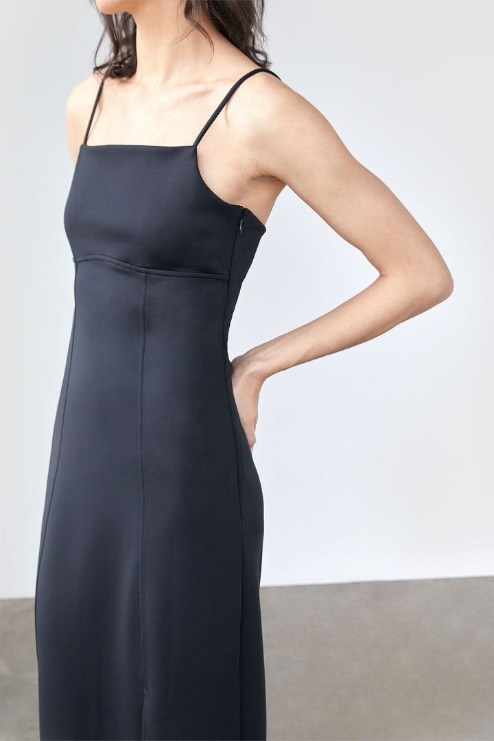 SQUARE NECKLINE MIDI DRESS in Black — alternate angle