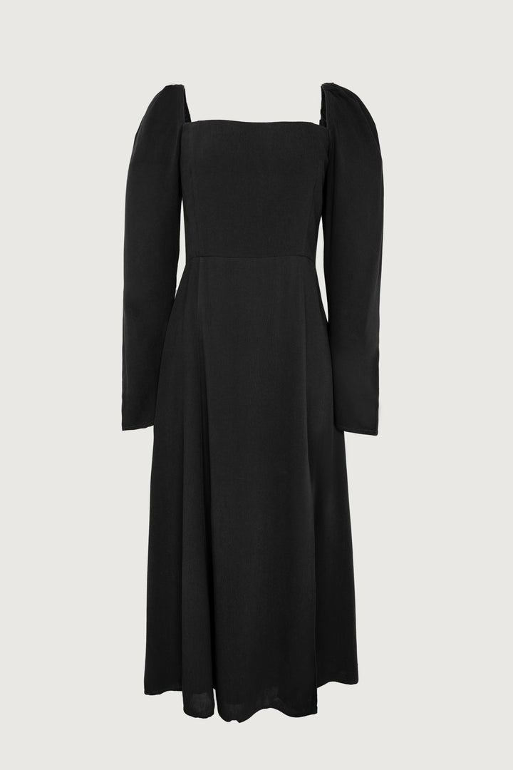 MIDI DRESS WITH SLIT in Black — alternate angle