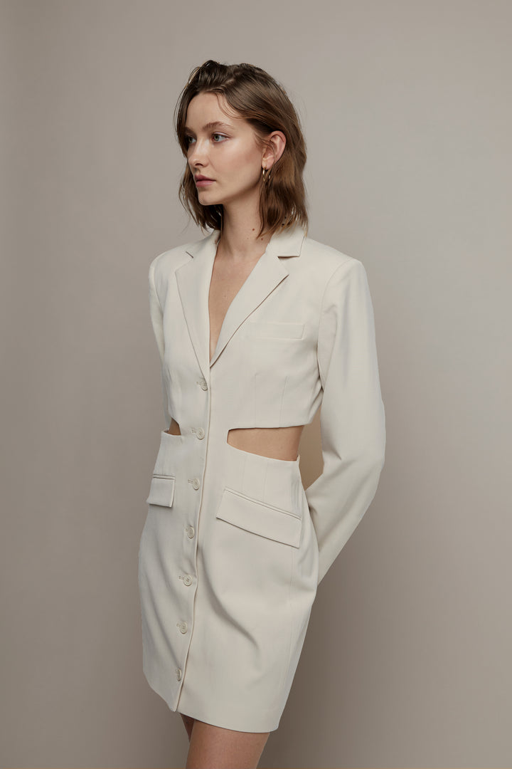 BLAZER CUT-OUT DRESS in Oatmeal — alternate angle