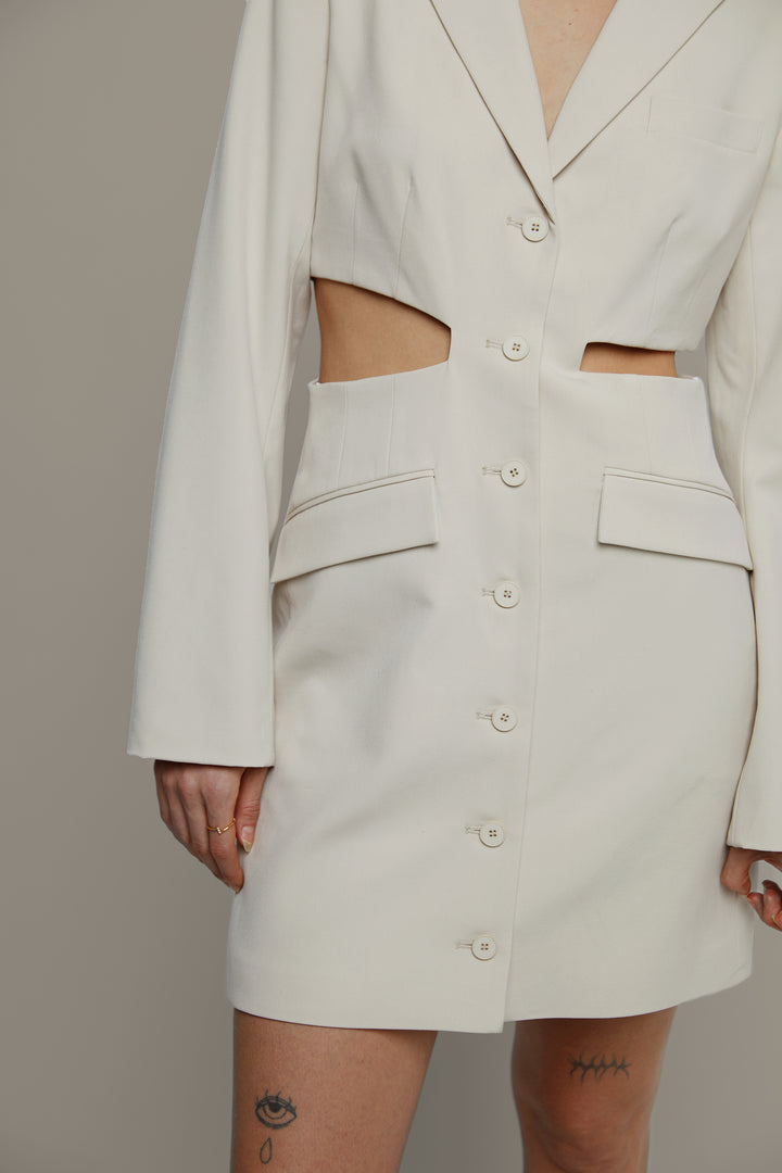BLAZER CUT-OUT DRESS in Oatmeal — alternate angle