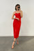 Satin sweetheart midi dress in red alert — main image