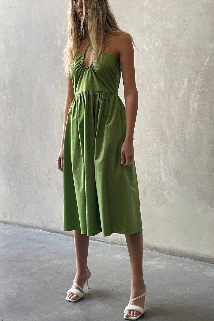 HALTER NECK MIDI DRESS in Green Grass — alternate angle
