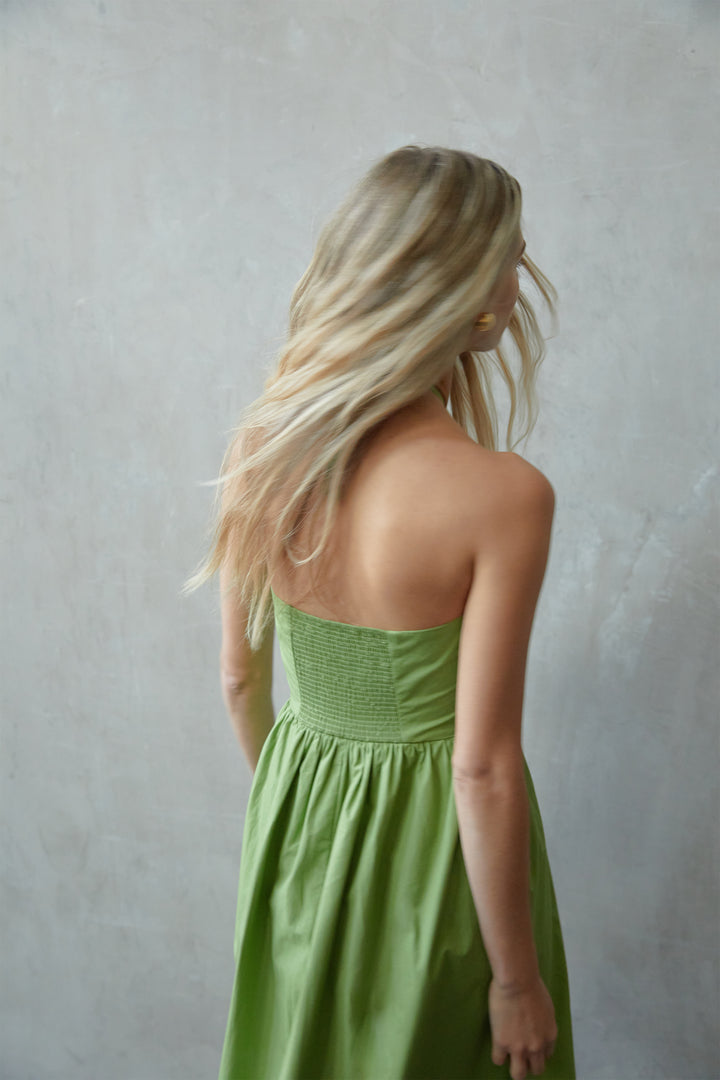 HALTER NECK MIDI DRESS in Green Grass — alternate angle