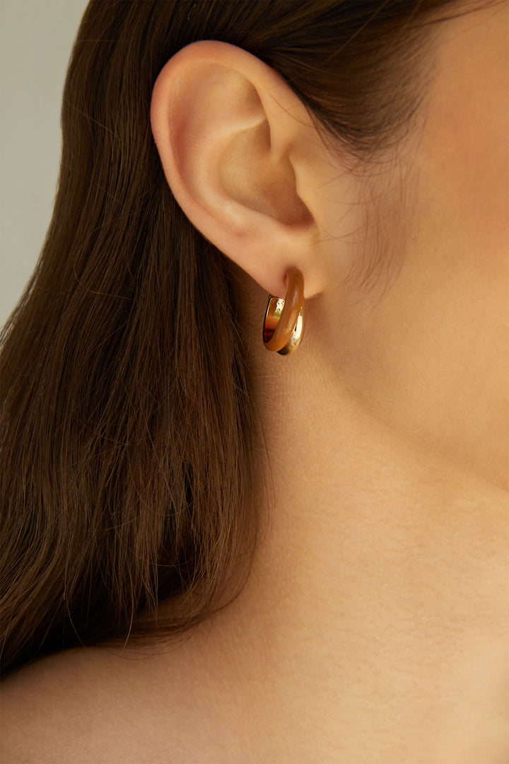 DOUBLE LAYERED HOOP STONE EARRING in Brown Gold — alternate angle