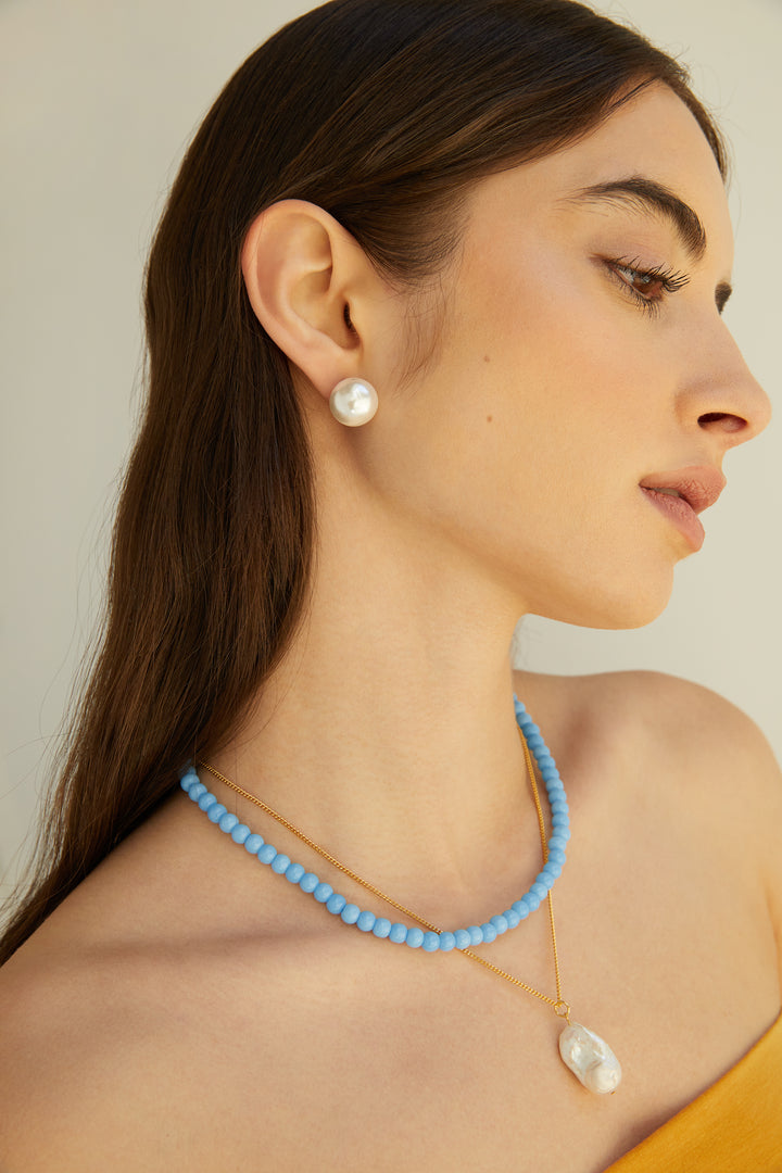 DOUBLE CIRCLE STUD EARRING in Pearl — alternate angle