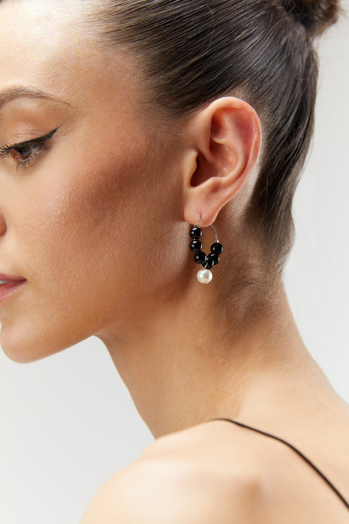 BEADED HOOP EARRING in Black — alternate angle