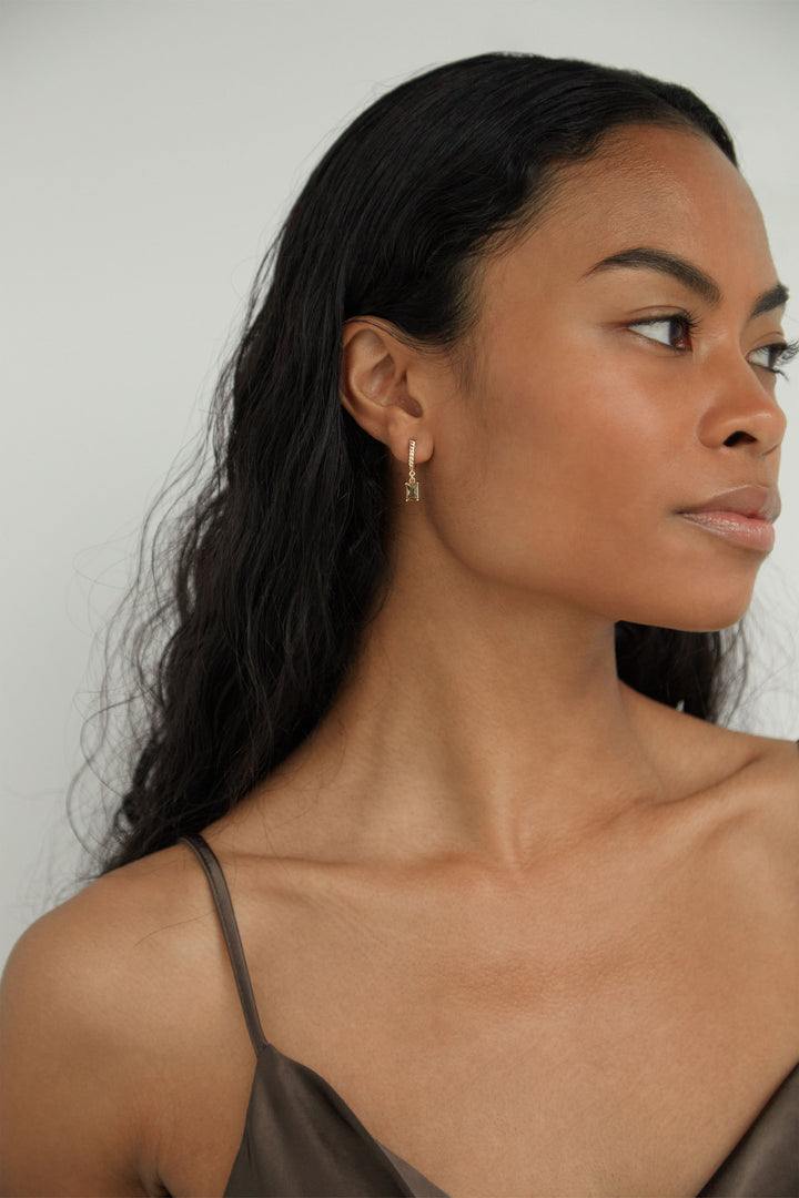 TWISTED HOOP WITH ZIRCONIA in Peridot Gold — alternate angle