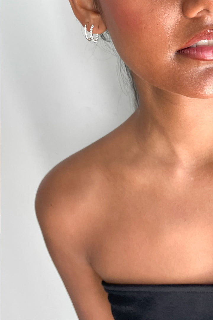 HOOP EARRING SET in Silver — alternate angle