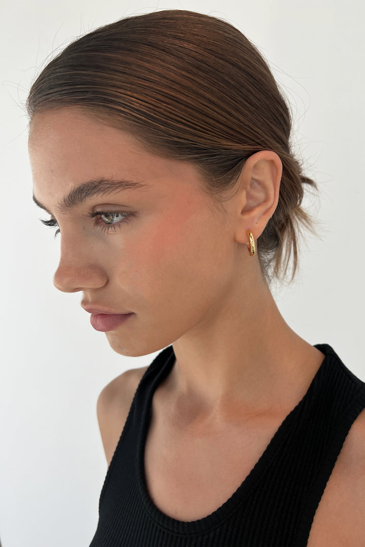 TWO-TONE HOOP EARRINGS in Gold Silver Mix — alternate angle