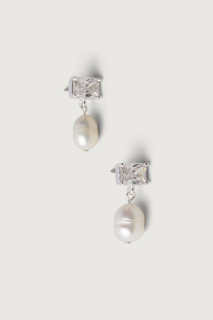 ZIRCONIA PEARL DROP EARRING in Silver — alternate angle