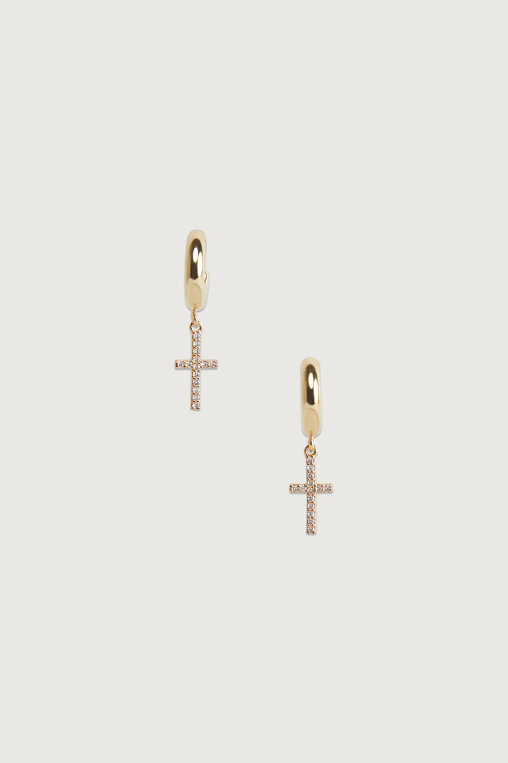 ZIRCONIA CROSS PENDANT HOOP in Gold — alternate angle
