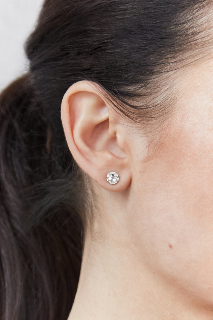 ROUND ZIRCONIA STUD EARRING in Silver — alternate angle